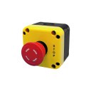 PBSL1YR-MT кнопочный пост, кнопка грибок stop, 1NC+1NO - красная, желтая крышка, черный корпус