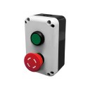 PBSL2GM кнопочный пост, кнопка start, 1NO - зеленая, кнопка грибок stop, 1NC, отключение поворотом - красная