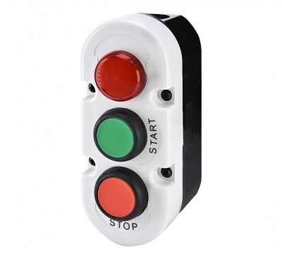 PBSL3IGR pogu kārba, spiedpoga start, 1NO - zaļa; spiedpoga stop, 1NC - sarkana, signāllampa led 240v ac - sarkana