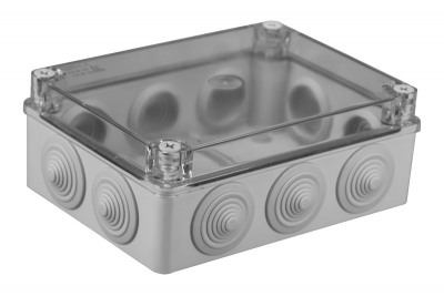 S-BOX Nozarkārba virsapmetuma IP65 190x140 x70mm caurspīdīgs vāks ar ievadiem