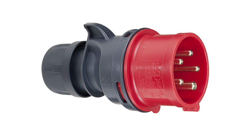CEE plug, IP44, 32A, 5-pole, 400V, 6h, red