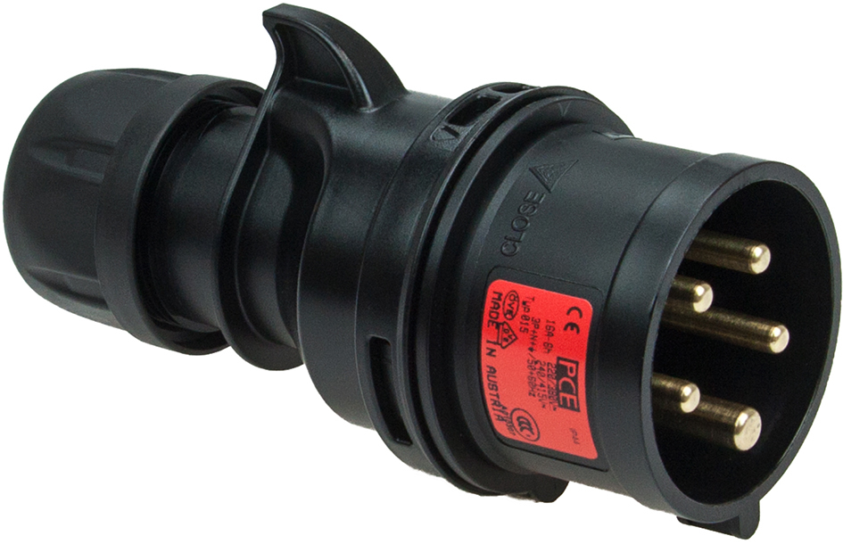 CEE plug, black, IP44, 32A, 5-pole, 400V, 6h, red