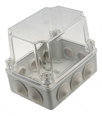 S-BOX Nozarkārba virsapmetuma IP65 150x110x140mm caurspīdīgs vāks ar ievadiem pelēka