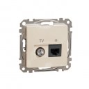 Data + TV sockets. Sedna Design & Elements. RJ45 CAT6 UTP. professional. Beige