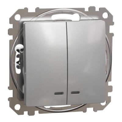 Sedna Design & Elements. 2-circuits switch 10AX Blue Loc LED. professional. aluminium