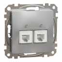 Double Telephone socket. Sedna Design & Elements. RJ11. Aluminium
