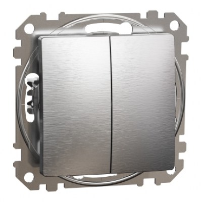 Sedna Design & Elements. double 1-way Push-Button 10A. brushed aluminium