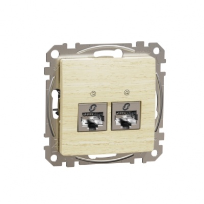 Double DATA Outlet CAT 6A STP. Sedna Design & Elements. RJ45. Wood brich
