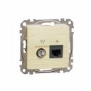 Data + TV sockets. Sedna Design & Elements. RJ45 CAT6 UTP. Wood birch