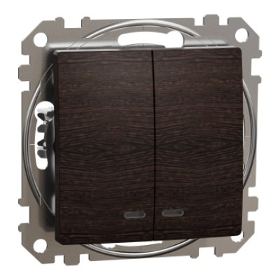Sedna Design & Elements. 2-circuits switch 10AX Blue Loc LED. professional. wood wenge