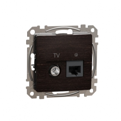 Data + TV sockets. Sedna Design & Elements. RJ45 CAT6 UTP. Wood wenge