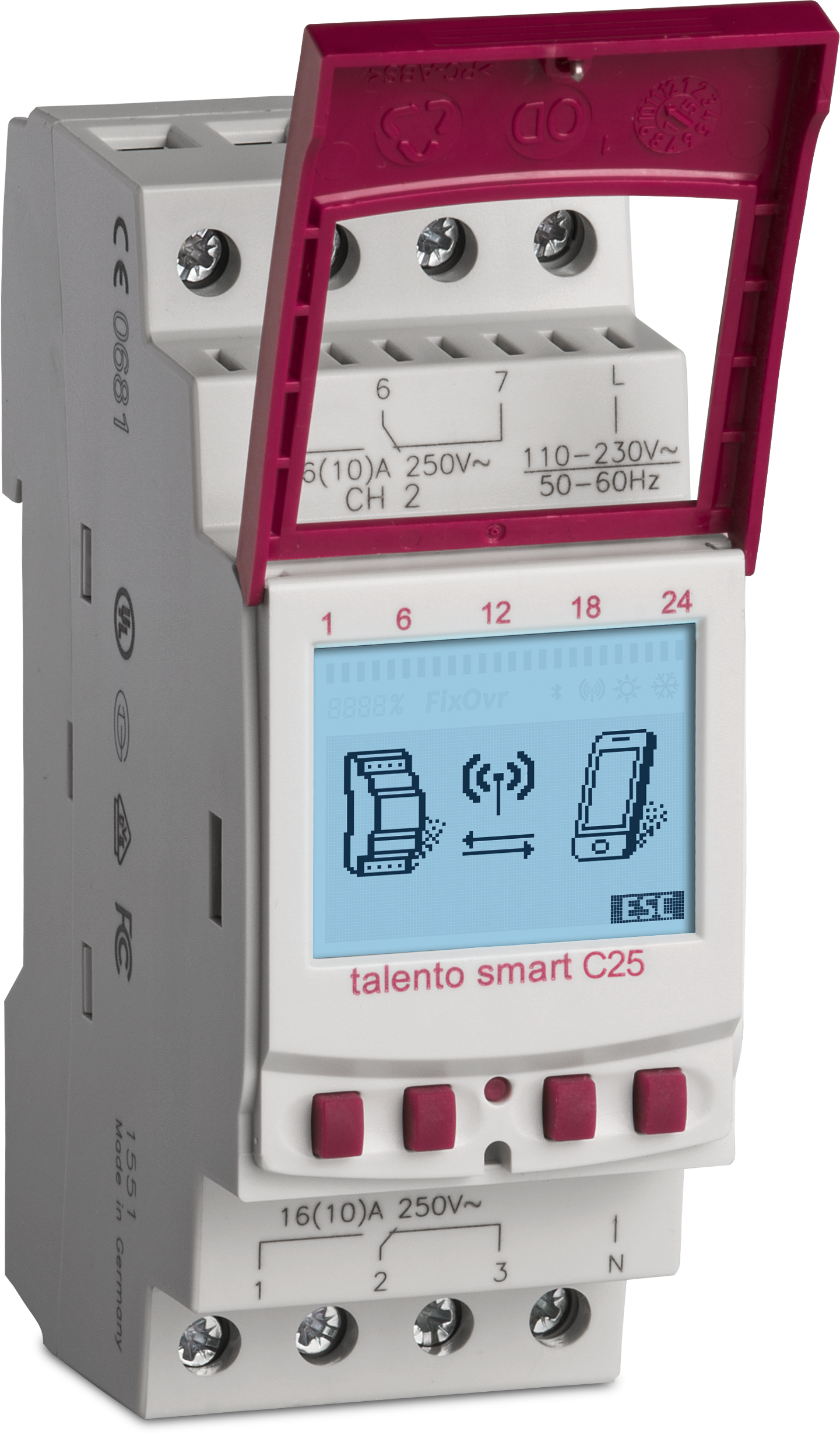 TALENTO SMART C25 relejs, bluetooth, 2 kanāli, 500 atmiņas vietas, 16A, 110/230V AC Astro/Ieslēgt/izslēgt/cikls/pulsācija/gadījuma iesl/izsl