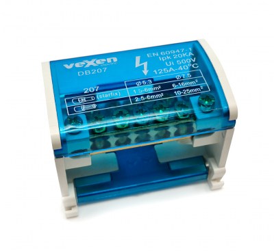 Distribution block 2x7, 125A/500V